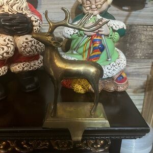 Vintage Brass Reindeer Stocking Hanger Holder Deer Stag Christmas